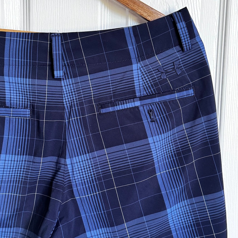 Under Armour Mens Blue Plaid Golf Shorts Loose Fit Size 32 - Picture 5 of 6